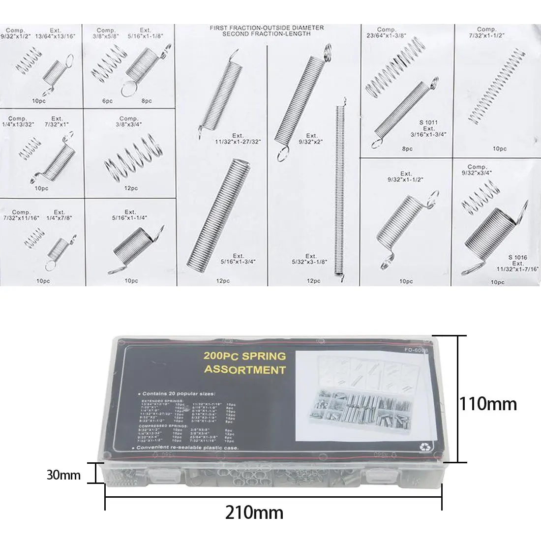 Набор спиральных пружин, 200 штук, оцинкованные компрессионные и удлинительные пружины для ремонта Ferramentas Herramientas