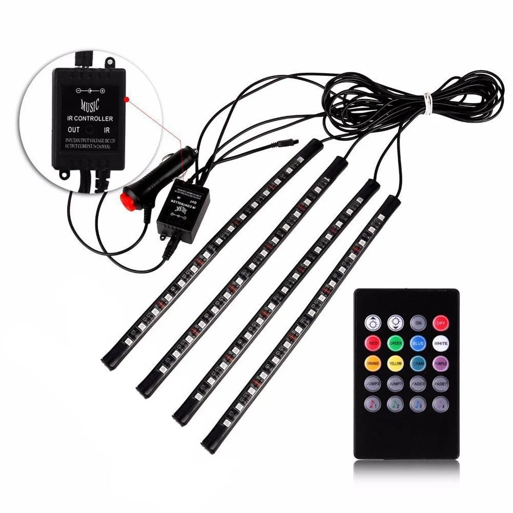 

12V Car RGB LED DRL 4Pcs Strip Light Car Auto Decorative Flexible LED Strips Atmosphere Lamp Light Kit CLH@8
