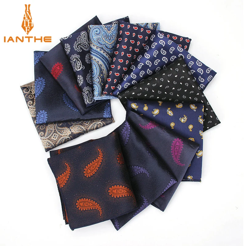 

Luxury Men's Handkerchief Paisley Silk Wowen Jacquard Hankies Polyester Hanky Business Vintage Pocket Square Chest Towel 23*23CM
