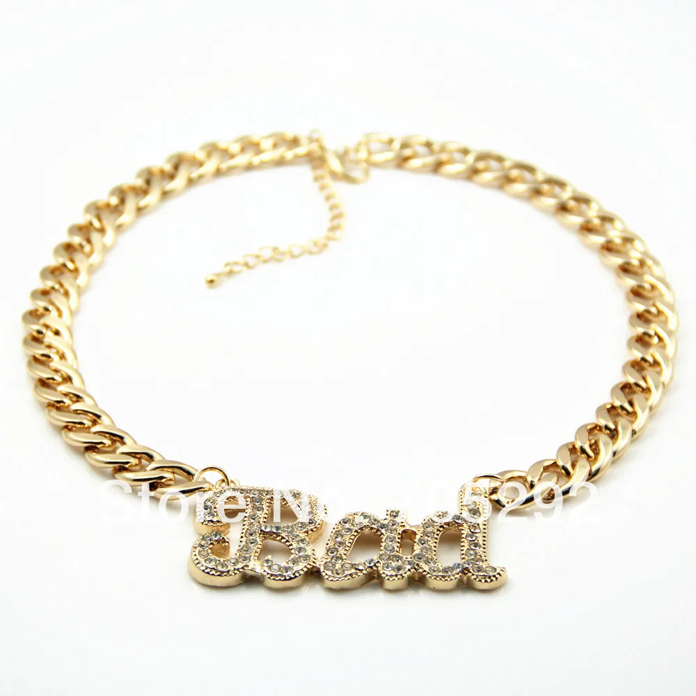 

New Hot sale Vintage Gold Crystal Letter Bad Necklace & Pendant Fashion Statement Choker Necklace