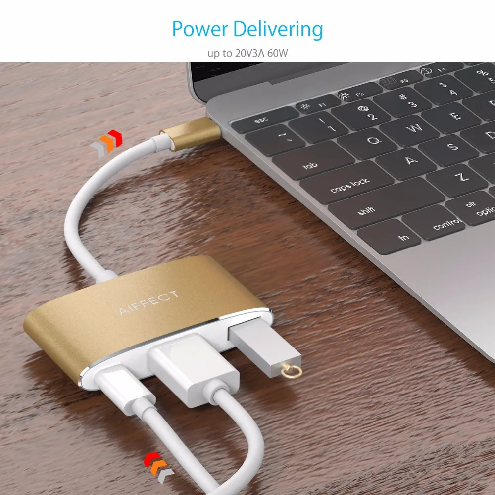  AIFFECT 4K HD Type C USB3.1 to HDMI 3 in 1 Hub USB-C PD Charging port Aluminum Adapter for New Macb
