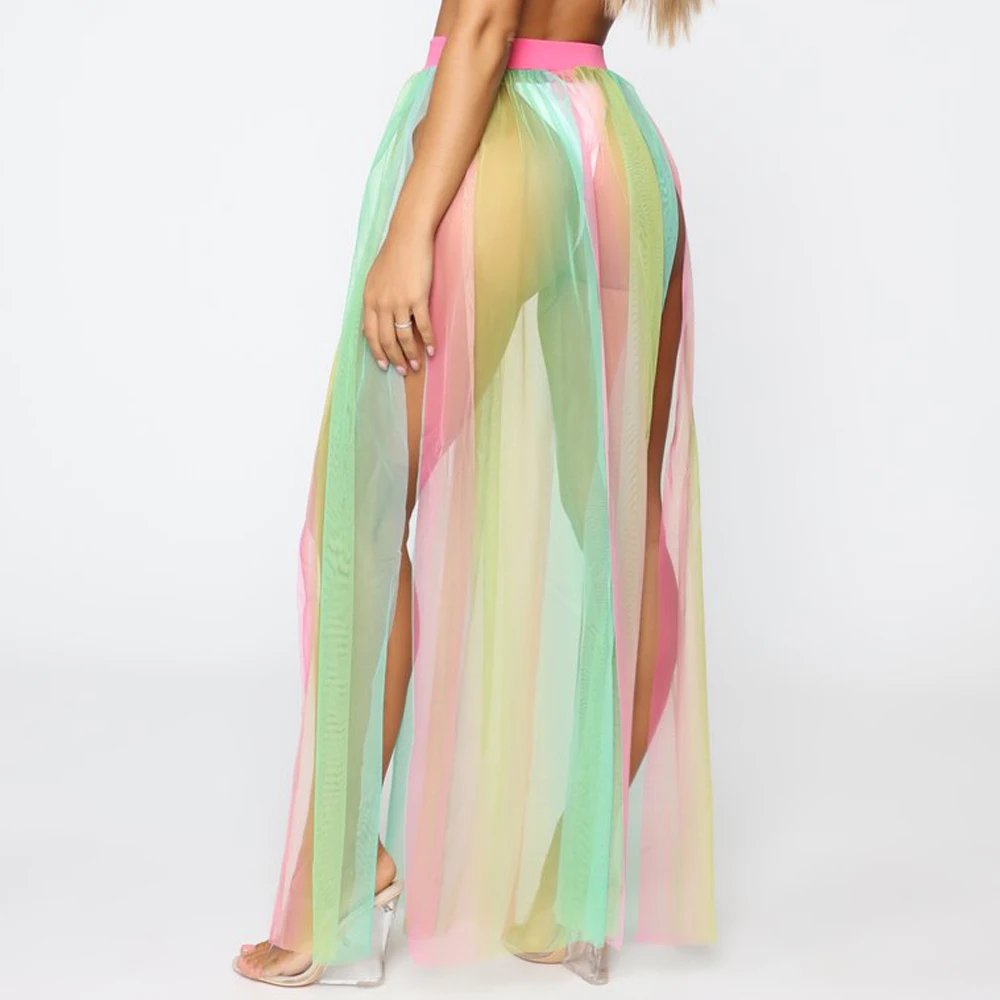 swim suit cover New Style Women Swimwear Bikini Cover Up Sheer Beach Skirt Sarong Pareo Beachwear Solid See Through High Waist Fashion Hot 2019 bathing suit and cover up set