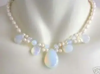 

free shupping Blue Fire Opal and Fresh Water Pearl Cluster Necklace