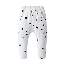 Теплые хлопковые брюки со звездами для девочек; сезон осень-зима; Детские повседневные шаровары с милым принтом для мальчиков