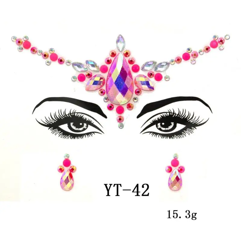 Pink Rhinestones Face Jewels Adhesive Crystal Gems Beauty Makeup Body Art Glitter Tattoo Eyebrow Face Body Jewelry Stickers - Цвет: 1pc YT-42