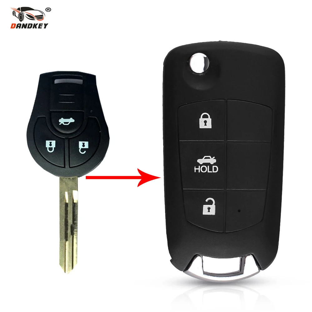 Dandkey Modified Flip Folding Remote Key Shell For Nissan Sylphy 3 Buttons Switch Blade Fob Replacement | Автомобили и мотоциклы