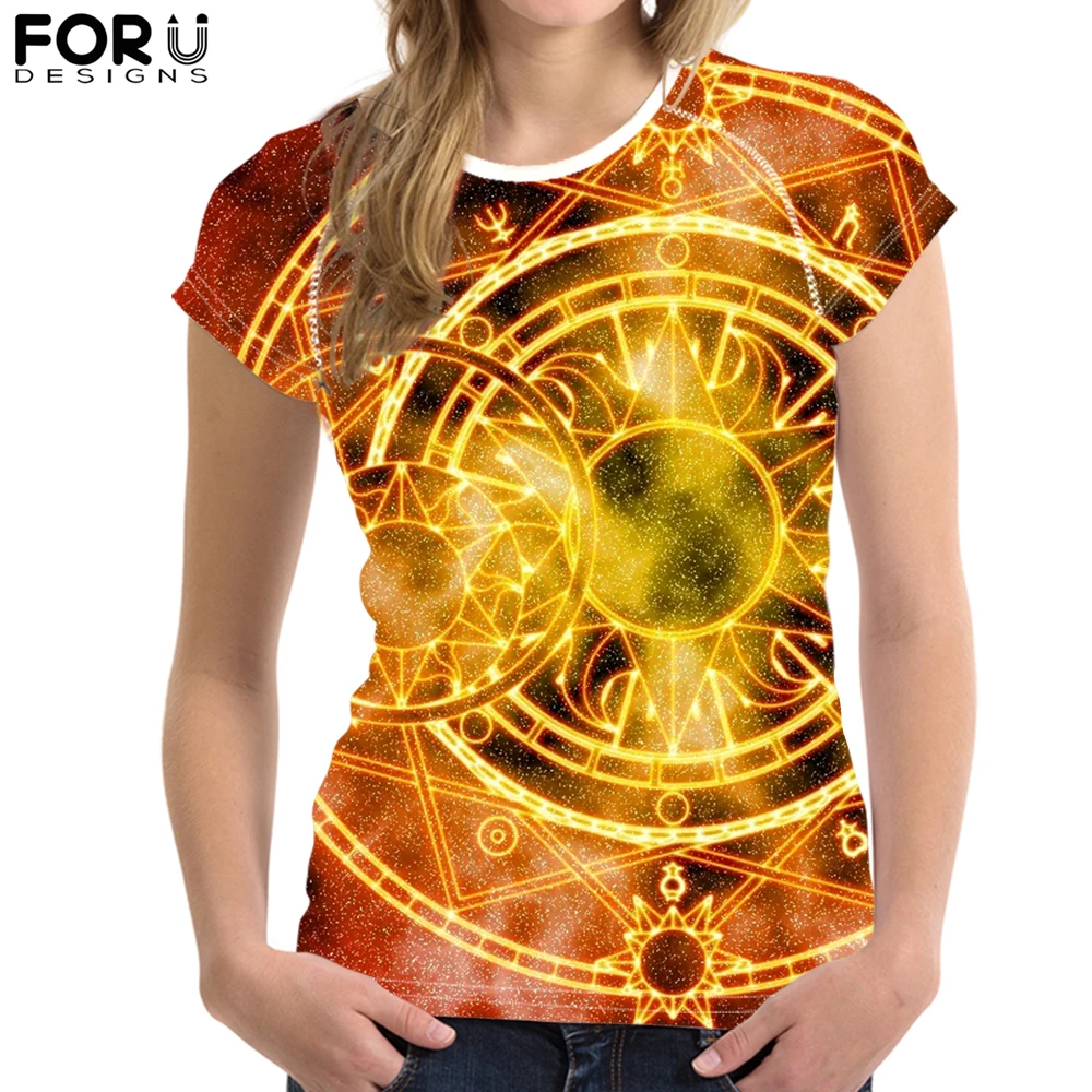 

FORUDESIGNS Cool Magic Array Printed T-Shirt for Women Girl Magic Circle Customize Picture Tee Tops Female Casual Summer Tshirt
