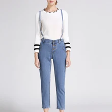 Джинсовые комбинезоны women2019 летние однобортный джинсовый комбинезон на лямках, брюки съемные подтяжки