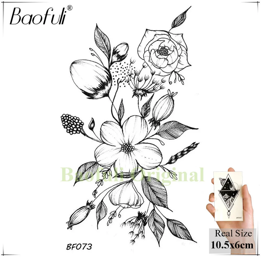 BAOFULI, женские цветы, бабочки, Временные татуировки, стикер, треугольник, Переводные татуировки, боди-арт, рисунок, шея, лодыжки, поддельные татуировки - Цвет: BBF073