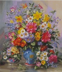 

100% R Thread Printed Unfinished Cross Stitch Patterns Sets Embroidery Needlework Kits,Williams Blue Vase,Big Picture