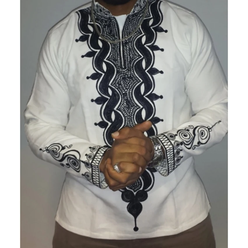 2019 African National Printed Long Sleeve Men's  T Shirt Fashion Spring and Autumn High Quality T-shirt Men Clothing Tops Tee