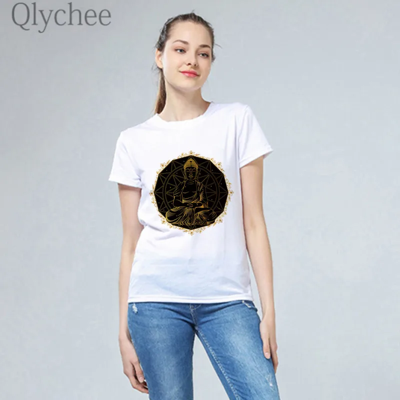 

Qlychee Harajuku Buddha Mandala Print Female T Shirts Top Tee Crew Neck Short Sleeve Loose Summer Spring Women T-shirts T Shirt