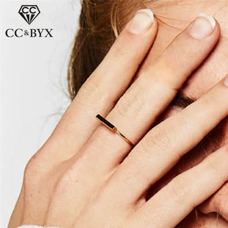 

CC Pure 925 Silver Rings For Women Geometric Stick Simple Ring Office Simple Design Trendy Jewelry Party Gift Accessory CC4007