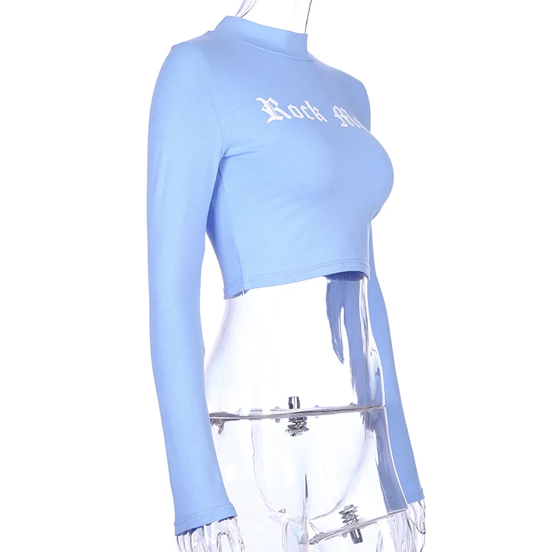 Sweetown Harajuku, укороченный топ, футболка с длинным рукавом, женская синяя водолазка с принтом, графические футболки,, повседневные женские футболки кавай, милые