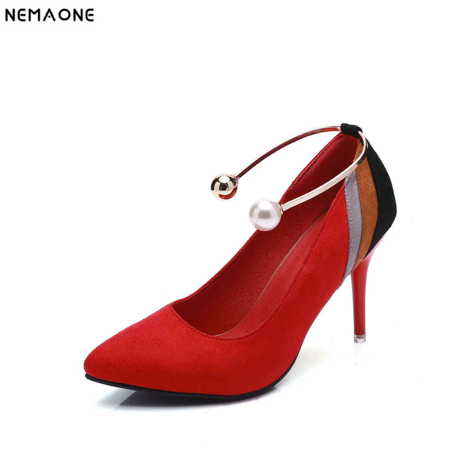 

NEMAONE 2019 high Quality Big Size 34-43 Thin Heels Elegant Spring Career Office Shoes Woman Pumps Party OL Suede women's Shoe