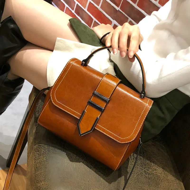 

QIAOBAO New Arrival 2019 Quality Cowhide Genuine Leather handbags fashion Messenger bag ladies handbag Hasp Flap Bag