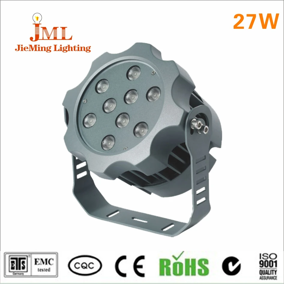 

Outside lighting 1pcs/lot 27W dmx IP68 warterproof lights 12V 24V Round floodlight 9x3W Hot sales 27W outdoor light reflector