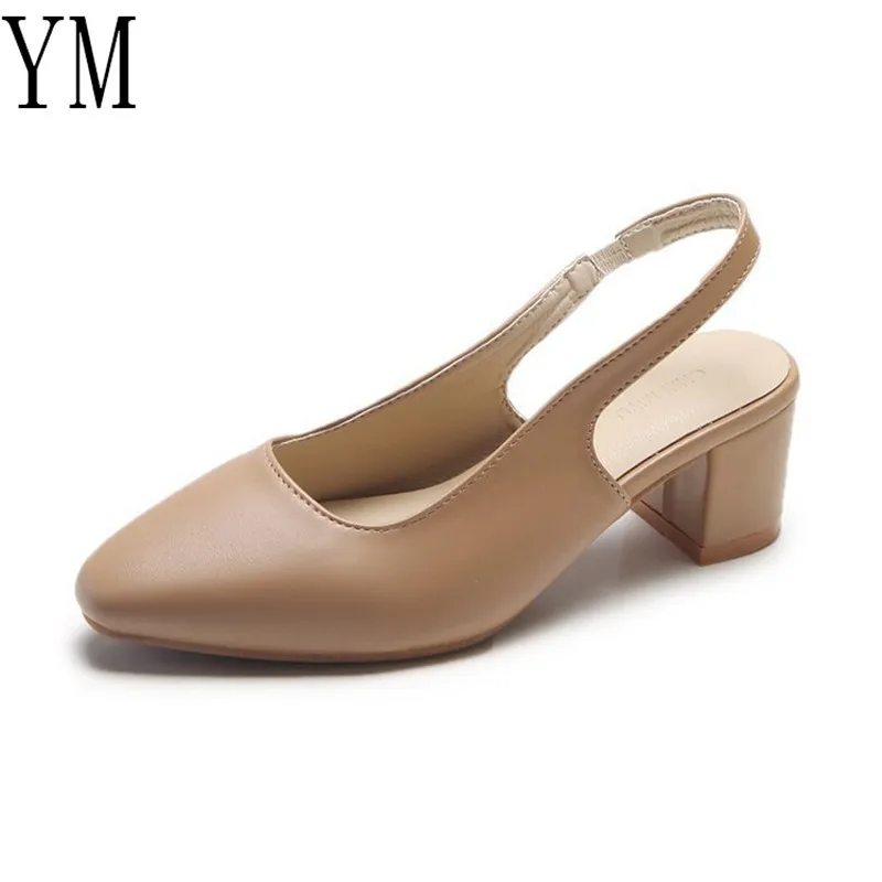 

Retro 2019 New Summer Ladies Shoes Temperament After The Empty Baotou Chunky Heel Sandals Women's Shoes Stiletto Heels 35-39