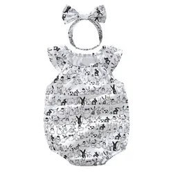 Для новорожденных девочек мультфильм животных Кролик с рукавами-крылышками одежда комбинезон повязка 2 шт