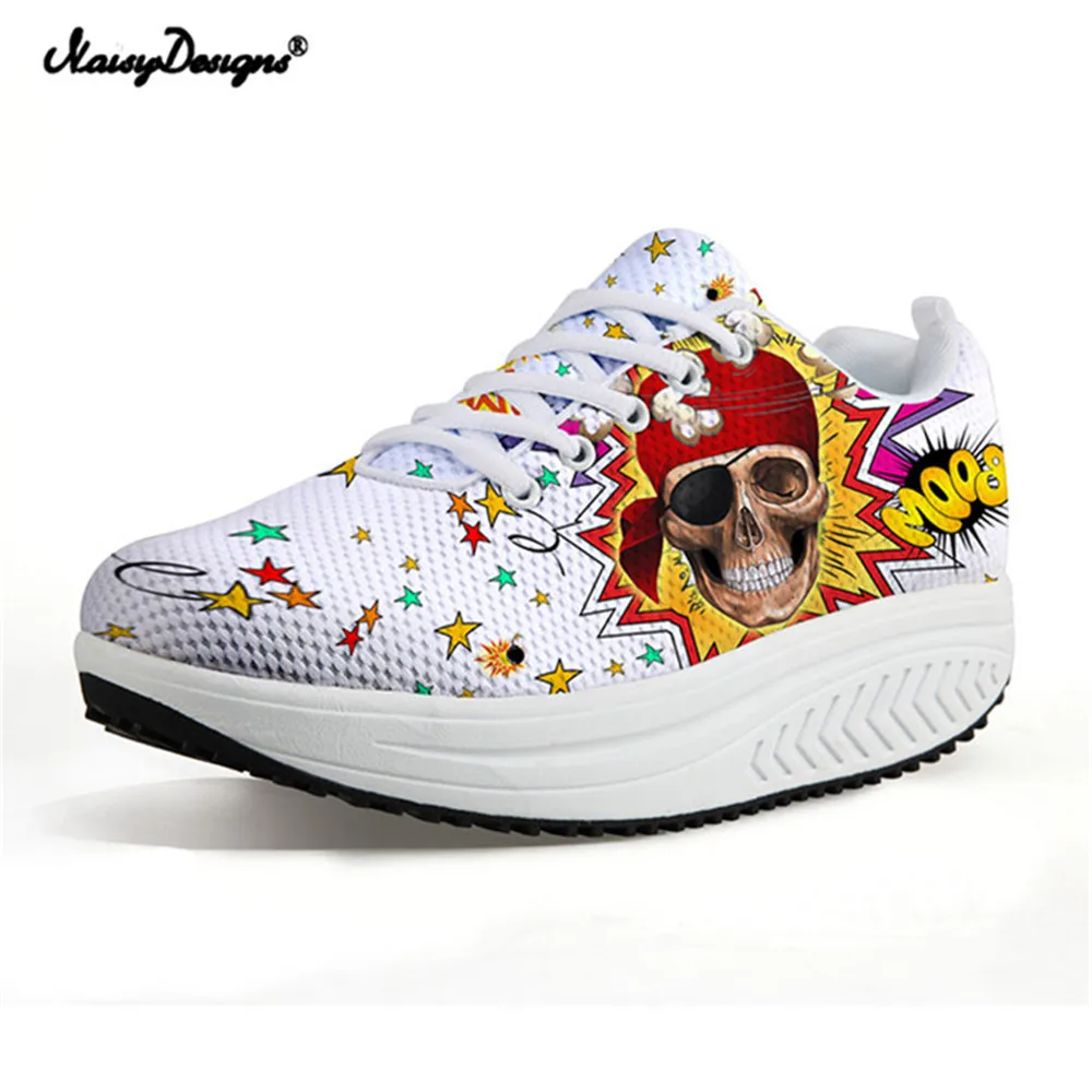 

NOISYDESIGNS Pirate Skull Fashion Women Shook Her Slimming Sewing Shoes 3D Design Custom Female Body Shaping Fitness Breath Shoe