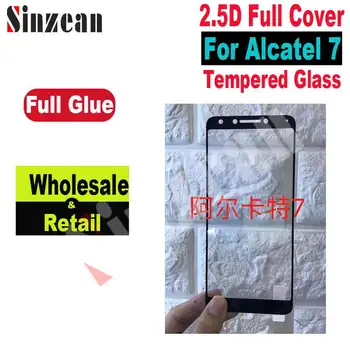

Sinzean 100pcs For Alcatel 7 2.5D Full Cover Tempered Glass Full Glue Silk Print Screen Protector Film For Alcatel 7 in opp bag