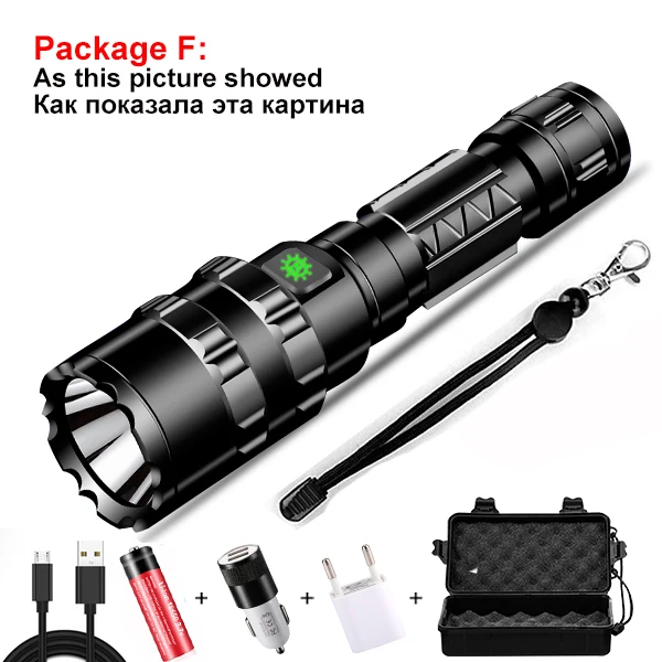 F 2000лм алюминиевый светодиодный тактический светильник с зарядкой от USB фонарь Водонепроницаемый 5 светильник ing режимы фонарь L2 светильник-вспышка лампа 18650 - Испускаемый цвет: F