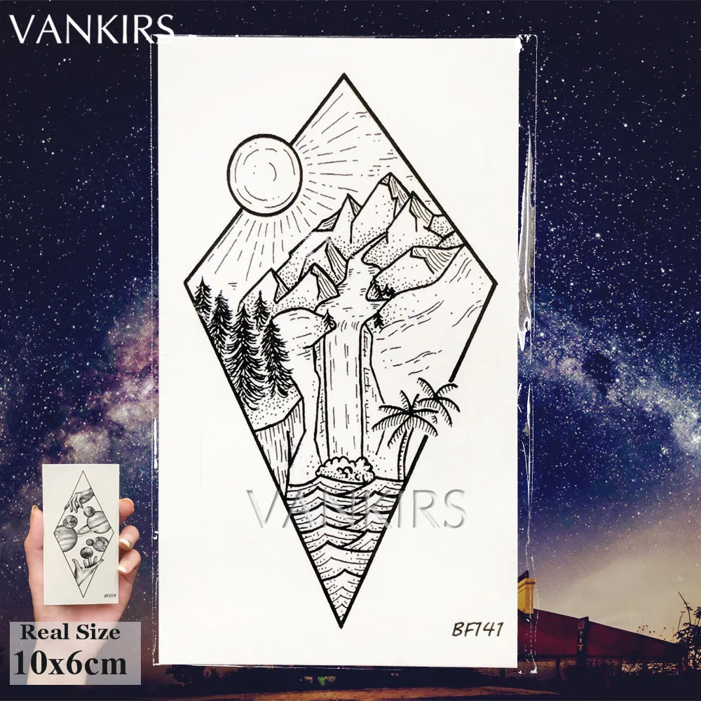 VANKIRS, треугольник, морская волна, луна, временные татуировки для девушек, женщин, водонепроницаемые, поддельные черные татуировки, геометрический стикер, для серфинга, для мужчин, искусство - Цвет: VBF141