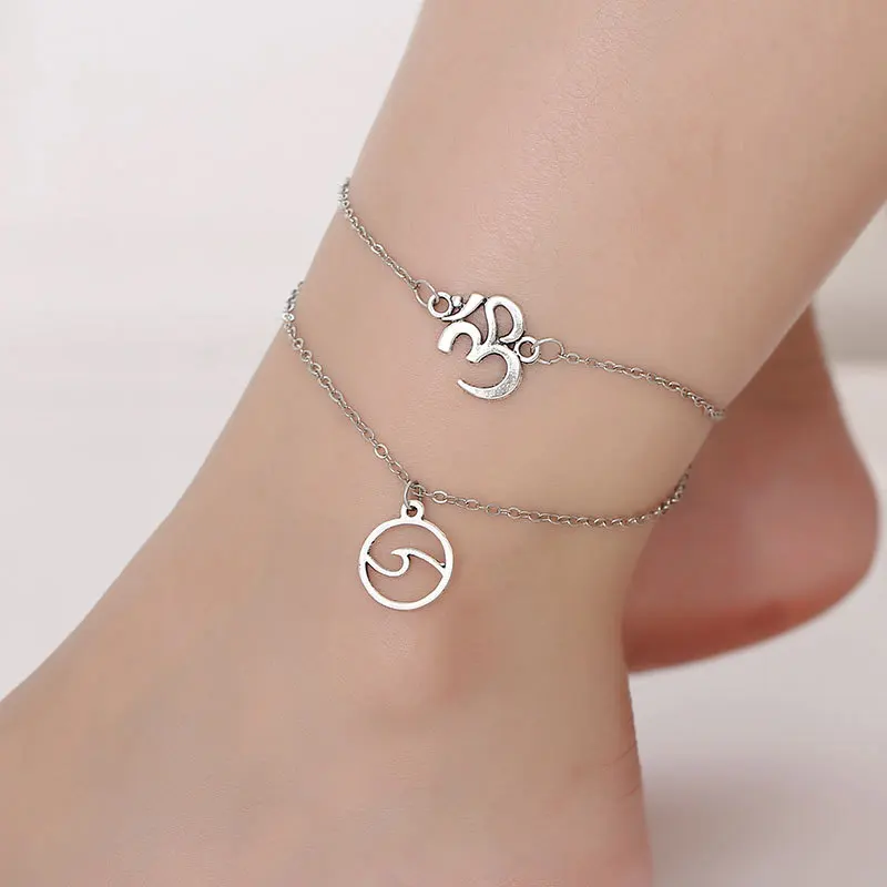 double layer letter wave ankle bracelet cheville boho anklets for women barefoot sandals beach