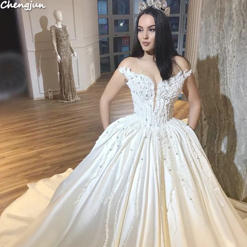 Chengjun Роскошные США пышные атласные с открытыми плечами бальное платье Ever Pretty свадебное платье