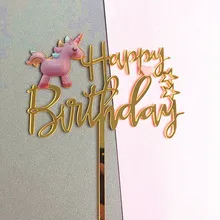 Золотой акриловый с днем рождения торт Топпер Единорог Фламинго кекс Топпер для свадьбы русалка украшения для торта для вечеринки