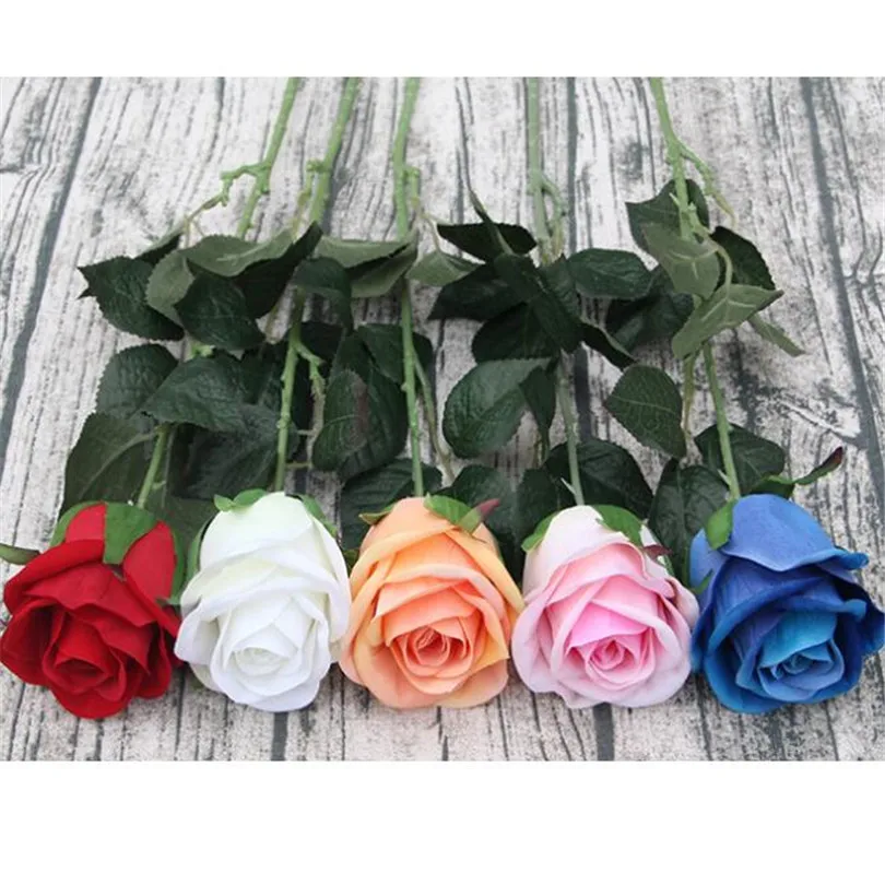 Us 117 16 42 Off 100pcs Single Stem Rose Flower Artificial Roses 70cm Long White Red Blue Pink Orange Color Flowers In Dried