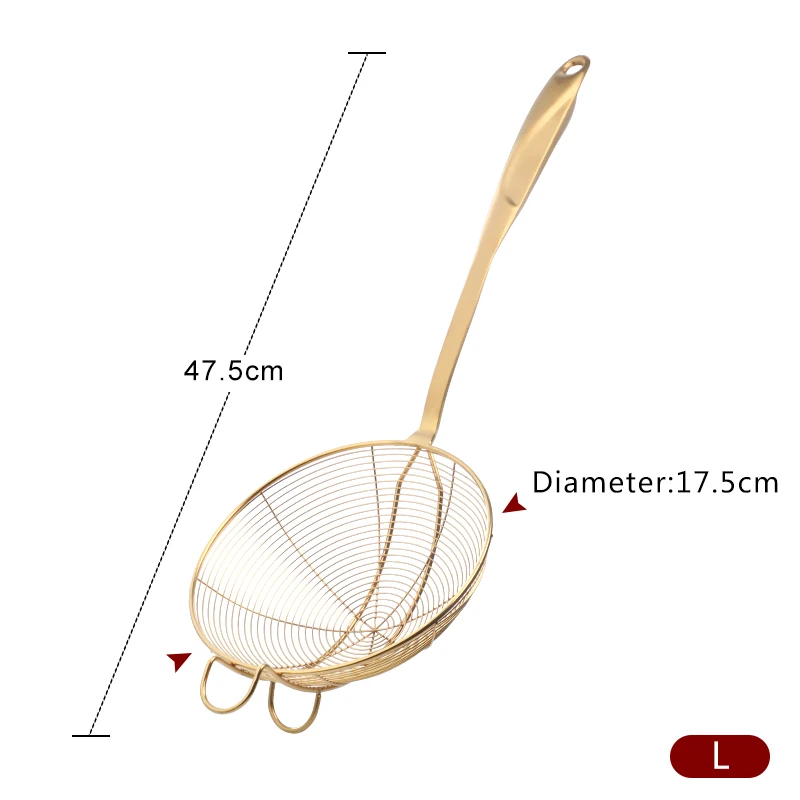 1 шт. сетчатый фильтр горячий горшок шумовка фильтр овальная мелкая сетка пищевое масло ковш-сито нержавеющая сталь кухонная утварь - Цвет: Gold-L-1 Pcs