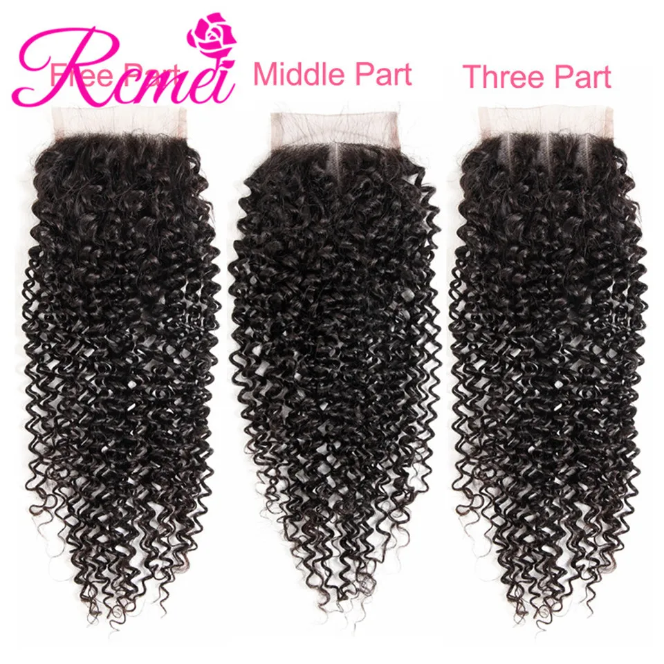 Rcmei Curly Hair Brazilian Kinky Curly Bundles WIth clousre Non Remy Afro Hair 4 Bundles With Lace Closure Human Hair Extensions