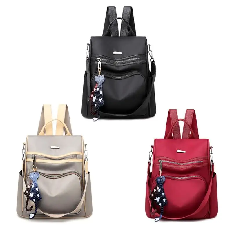 

Solid Color Travel Backpacks Women Nylon Shoulder School Bags Top-handle Bags Preppy Style Casual Knapsack Rucksack