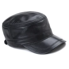 Мужская шапка в стиле милитари из воловьей кожи, шапка из натуральной кожи, осенняя и зимняя уличная Стеганая Кожаная теплая шапка на плоской подошве