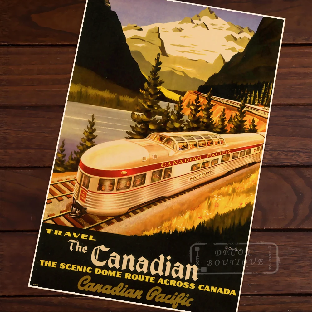 Travel to Canada by Train Map Classic Vintage Retro Kraft Decorative