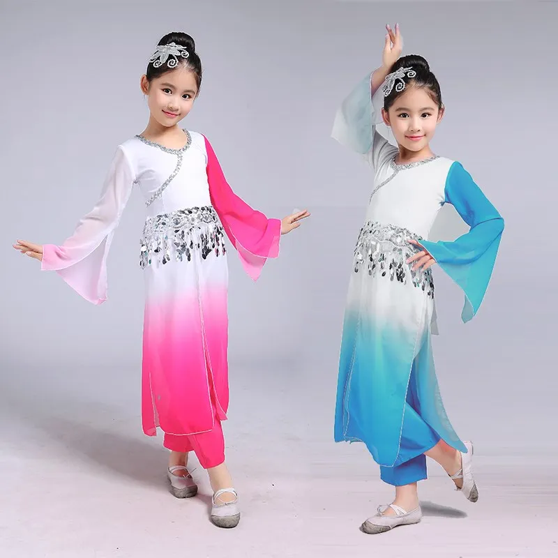 Детские Классические танцевальные костюмы Hanfu Янко для девочек элегантная