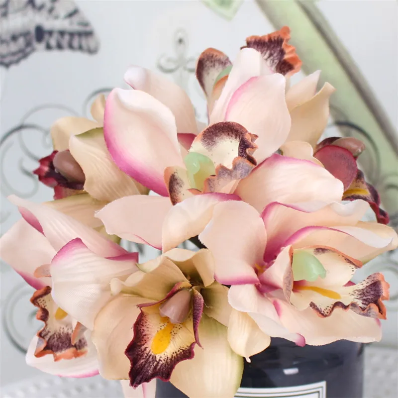 Искусственные цветы 7 лампочек Орхидея украшение дома гостиничных настольных украшение Искусственные цветы Свадебные туфли для невесты или подружки невесты холдинг букет невесты - Цвет: Champagne pink
