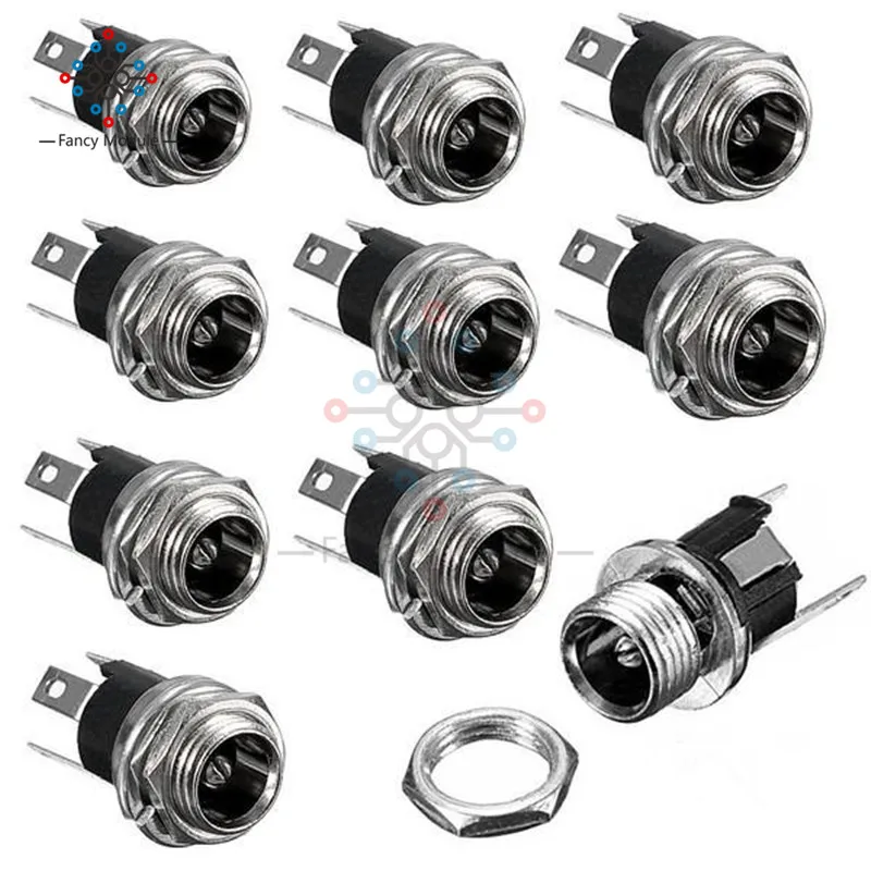 

10PCS DC Power Supply Jack Socket Female Panel Mount Connector 3-Pin 5.5 x 2.1mm