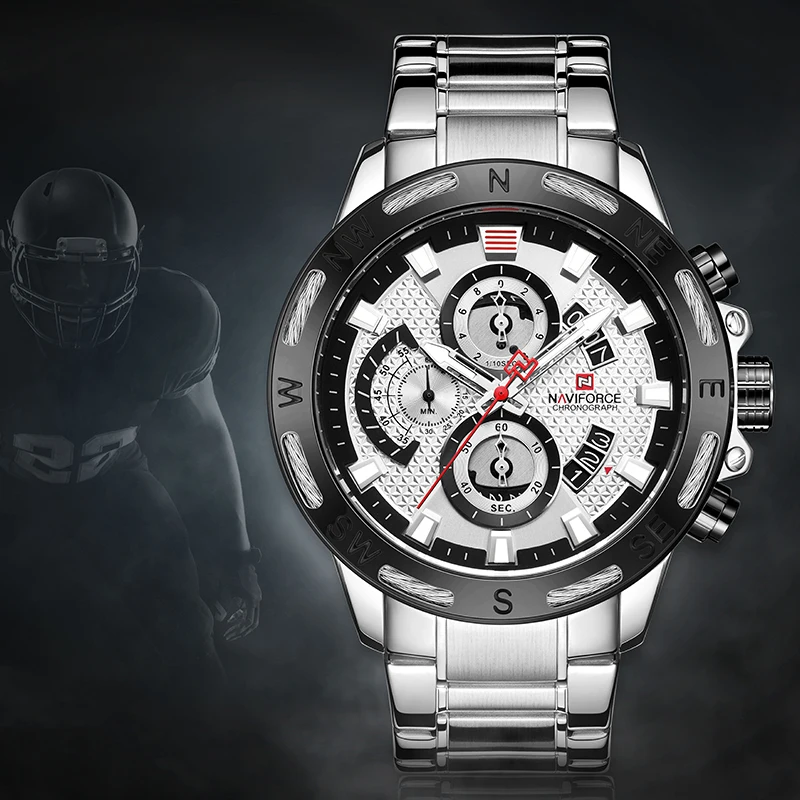 Оригинальный спортивный бренд NAVIFORCE мужские часы полностью стальные Аналоговые кварцевые часы мужские водонепроницаемые военные часы