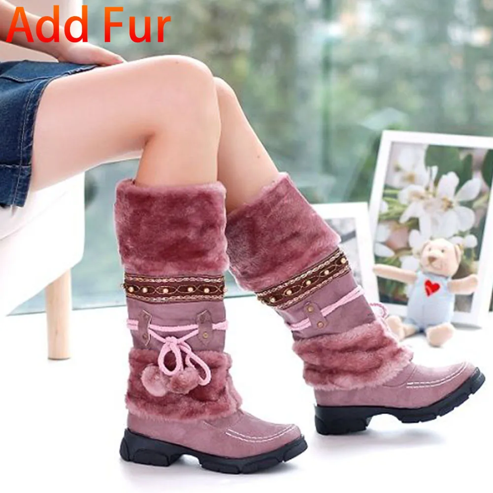 KARINLUNA/новые женские ботинки на меху на широком каблуке средней высоты 3,5 см модные женские зимние ботинки Большие размеры 35-43 - Цвет: Purple add fur