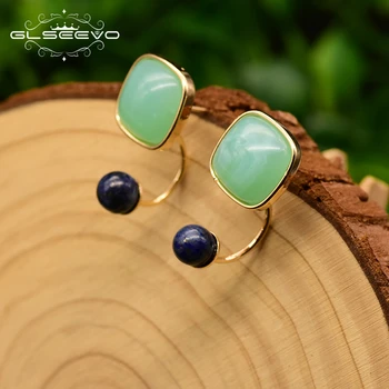 

GLSEEVO Handmade Lapis Lazuli Natural Earrings Stud For Women Green Earrings Wedding Dual Use Jewelry Brincos Oorbellen GE0766D