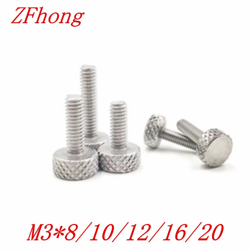 20pcs M3*8/10/12/16/20 stainless steel flat knurled head hand tighten