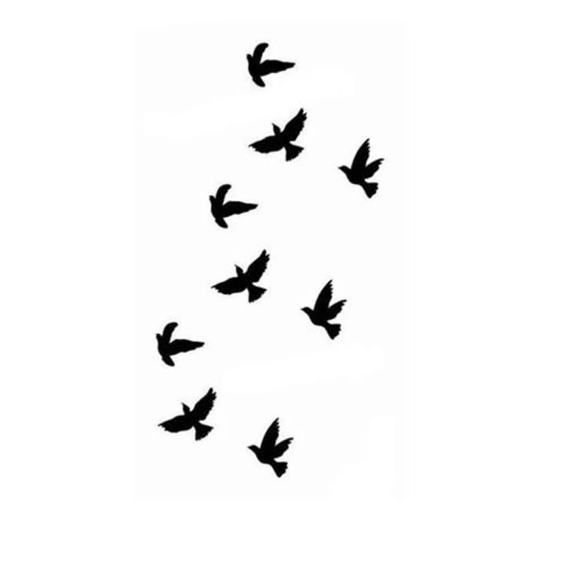 2 Sheets Temporary Flying Birds Tattoo Sticker Black Waterproof Fake Tattoo Body Art Stickers Shellhard 10.5x6.0cm