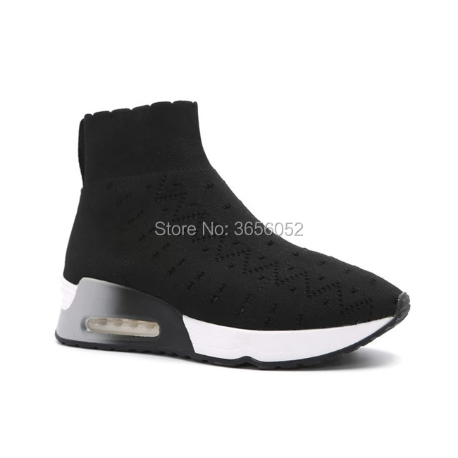 Floral Sneakers Les Femmes Wedge Slip Tricoté Plate Talon Mujer Casual Qianruiti Plat Épais Noir Chaussette Bottes Botas Extensible Sur forme Black Chaussures kwOPuZiTX