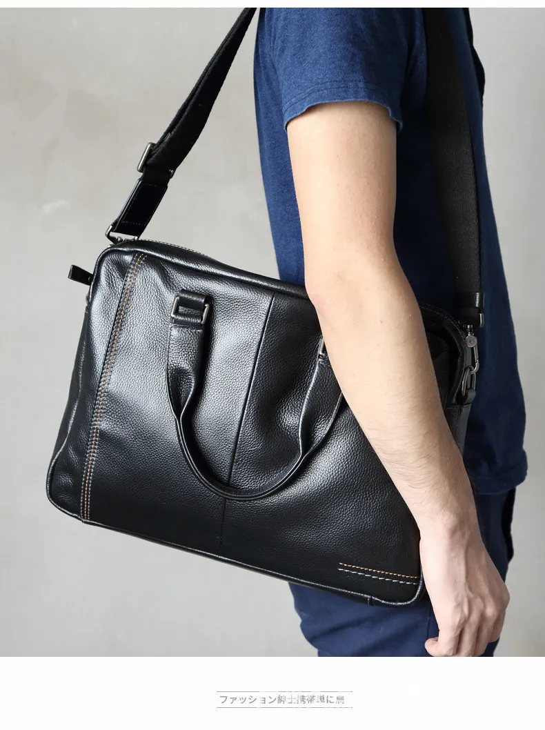 2019 Новый 100% натуральная кожа мужской портфель Мода большой емкости деловая сумка натуральная воловья Черная мужская сумка для ноутбука