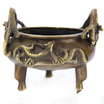 

2019 Buddhist incense incense burner antique copper Buddha Ding Feng Shui Shuanglong lucky enrichment