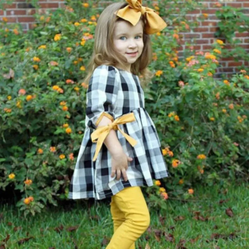 

Toddler Kid Baby Girl Plaid Tops Shirt Pants Leggings Headband Outfit Clothes 2018 Spring children girls clothing sets 2 pcs