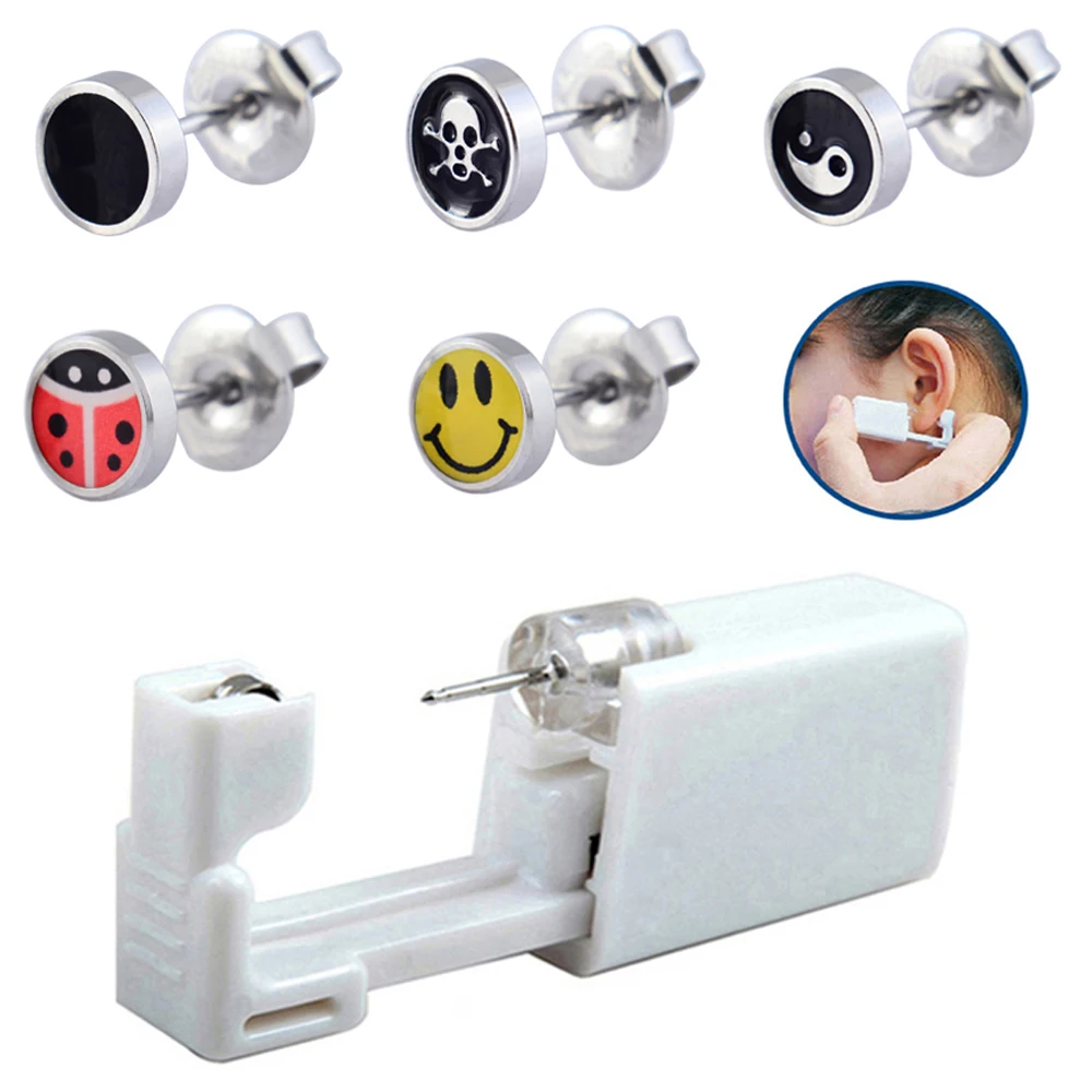 

1pc Disposable Safe No Pain Sterile Logo Ear Stud Earring Stude Piercing Gun Piercer Tool Kit Machine Kit Earring Units Jewelry