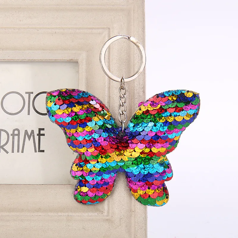 

Beautiful Butterfly Keychain Glitter Sequins Key Chain Gift for Women Girl Llaveros Mujer Car Bag Accessories Key Ring 6C2385